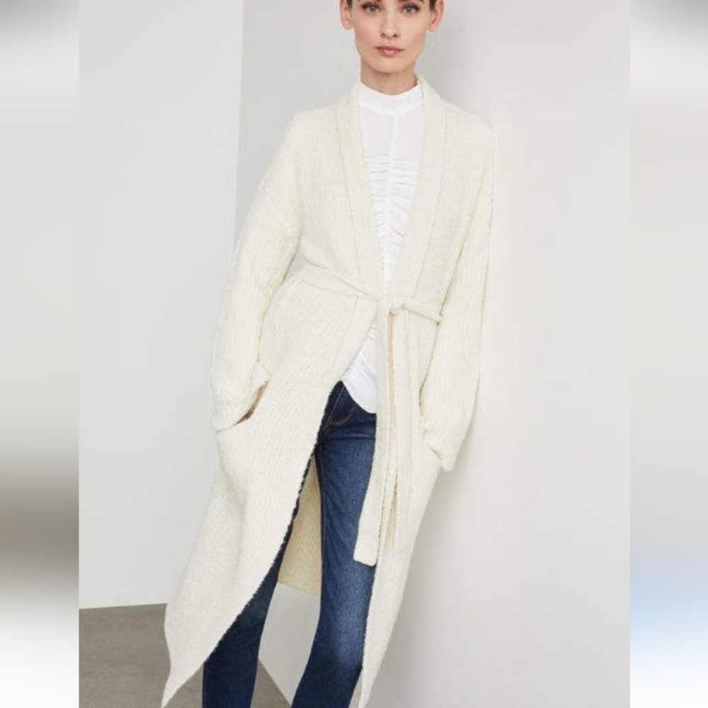 BCBGMAXAZRIA Cream Cozy Long Merino Wool Blend SweaterSz-M